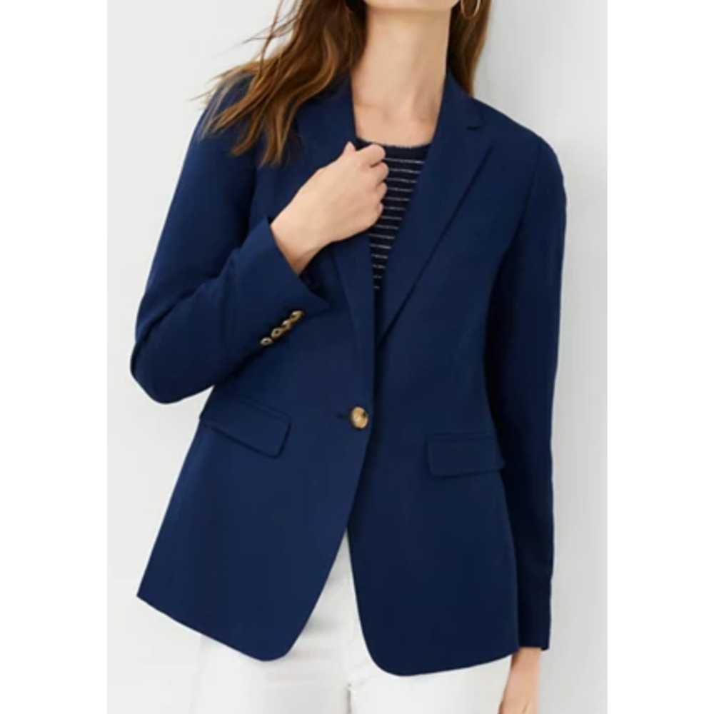 NEW ANN TAYLOR PURE SAPPHIRE BLUE THE GREENWICH BLAZER IN LINEN BLEND SIZE 2